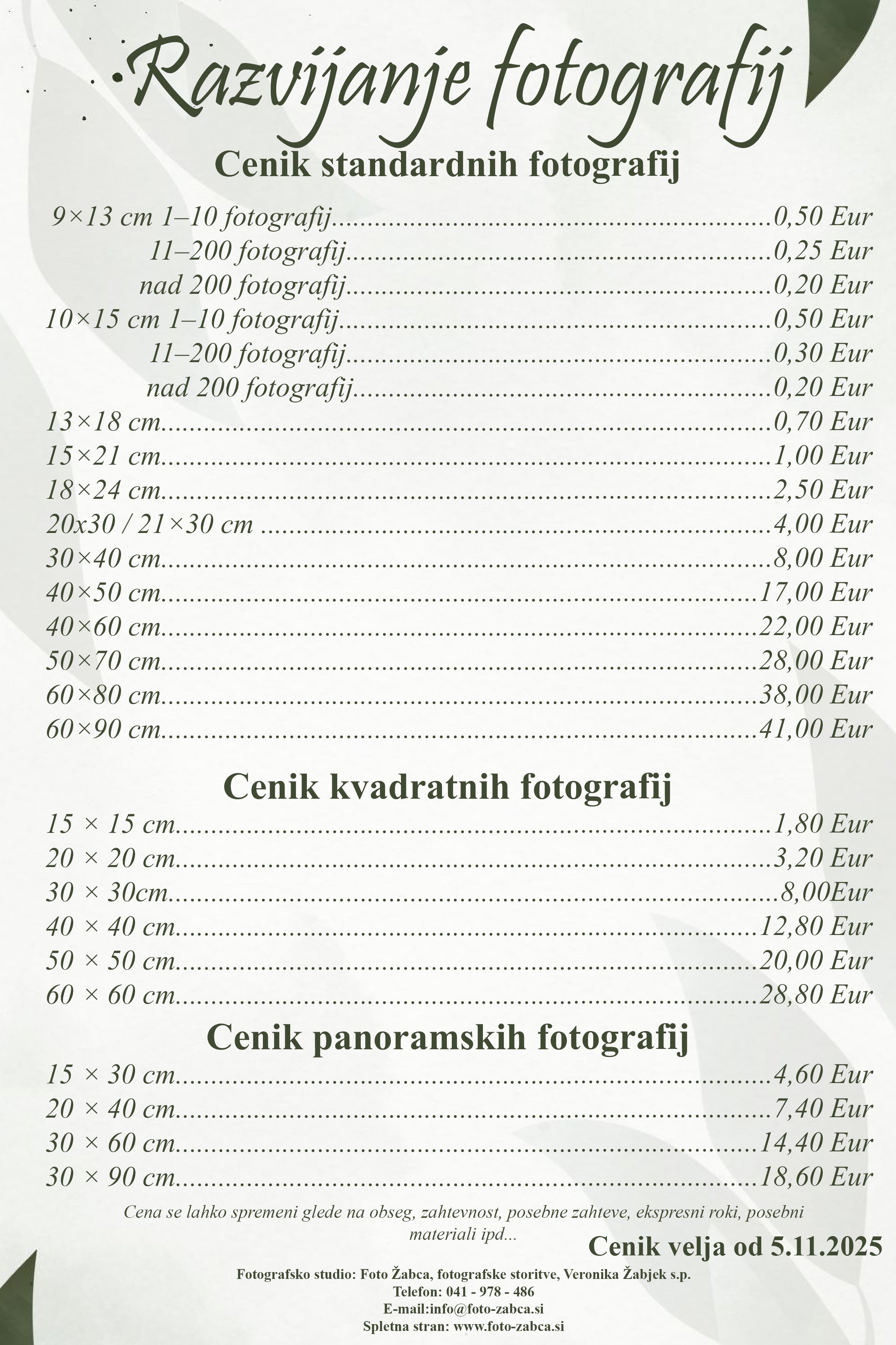 Cenik razvijanja fotografij