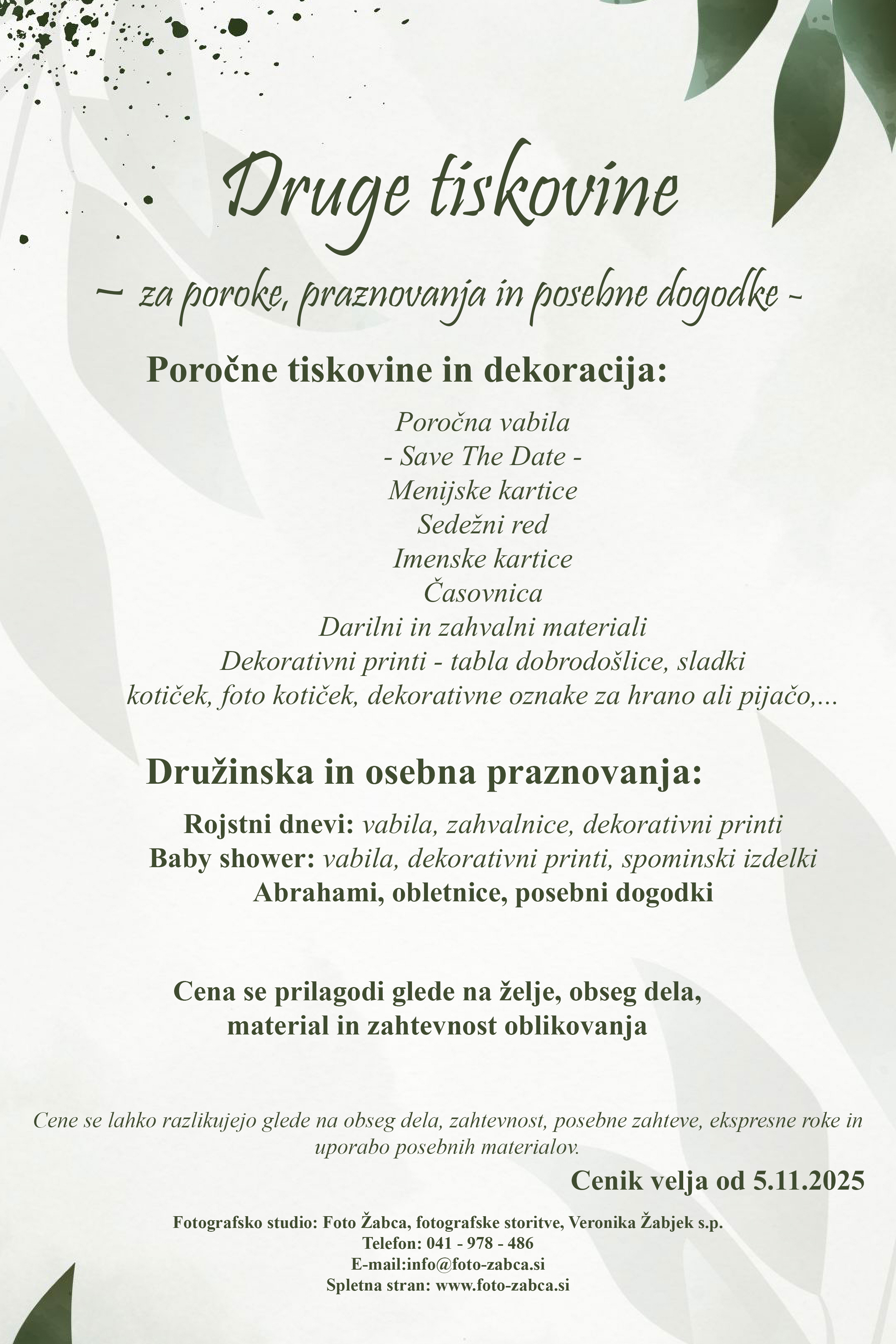 Cenik drugih tiskovin